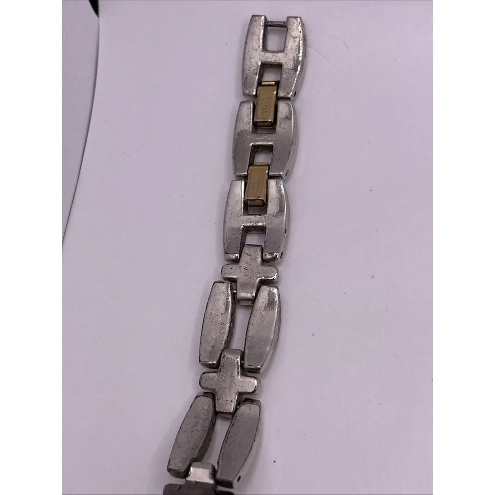 Y2K Fossil Two-Tone Silver/Gold Women's Link Bracelet Watch. Runs!